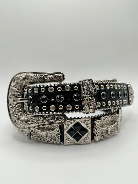 Black Rhinestone belt with conchos