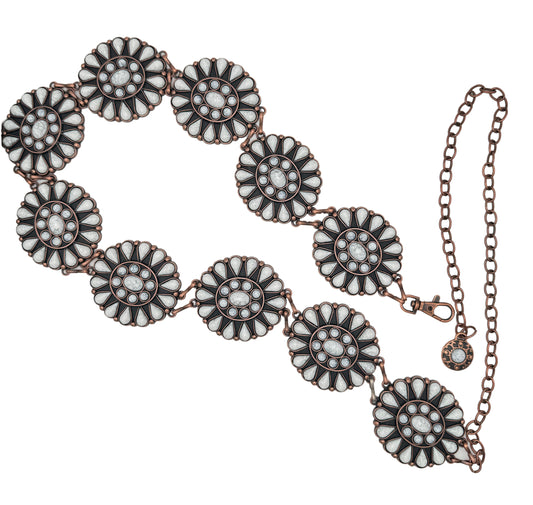 Chain belt- White turquoise bronze