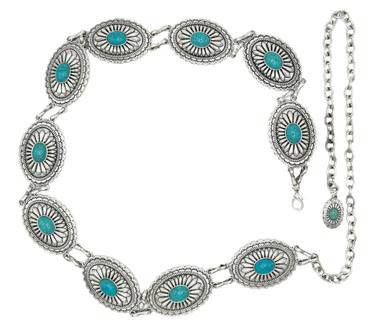 Chain belt- turquoise with silver