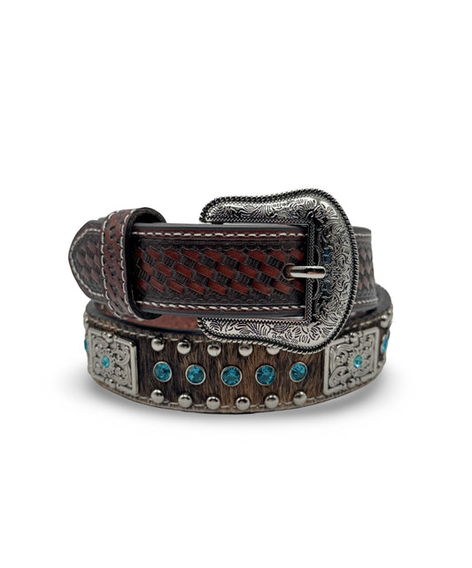Kids cowhide concho turquoise belt