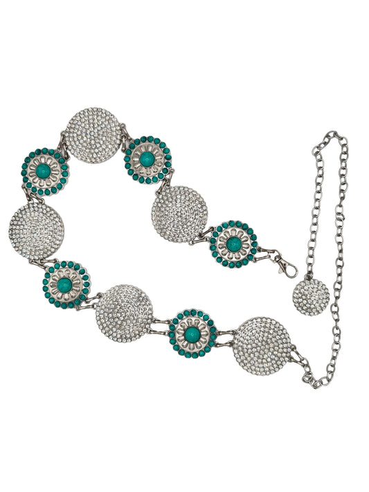 Chain belt- turquoise with silver